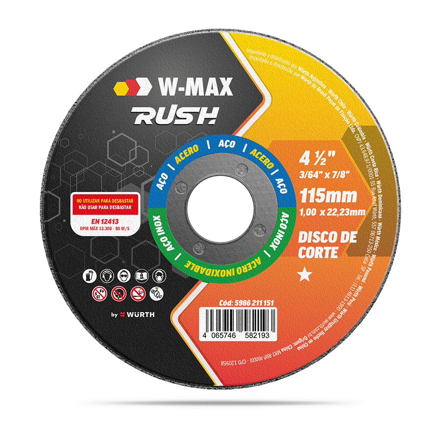 DISCO DE CORTE 4.1/2 1,0 x 22,2 inox - WURTH